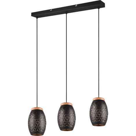 Suspension noire métal/bois BIDAR RL, 3xE27, 150 cm (1/3)