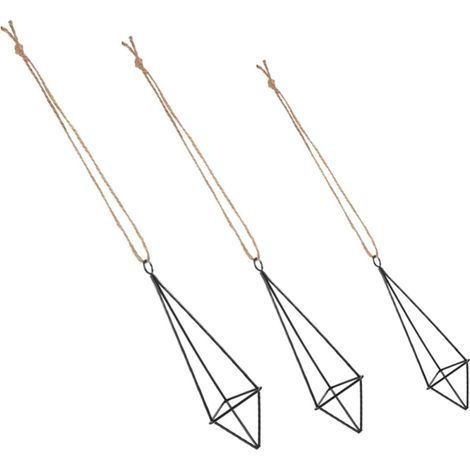 DOITOOL Ensemble de 3 jardinières suspendues géométriques en fer avec design ajouré et corde chanvre (1/5)