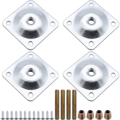 Stück quadratische Metall-Montageplatten für Möbelbeine mit Stockschrauben und Schraubenadaptern für Tisch-, Stuhl-, Sofa- und Sitzbeine – Silber (1/5)