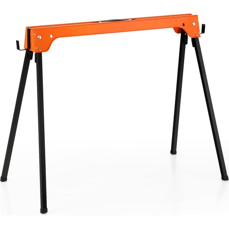 GOPLUS 2 Tréteaux Pliants,Tréteaux Métalliques Portables avec Poignée et Bras de Support 2x4 Détachable,Charge 600 kg/Tréteau,Orange (1/5)