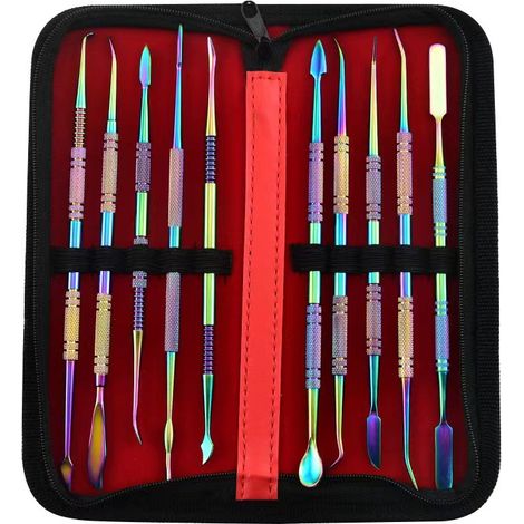 Kit de herramientas para modelar y tallar cera. Herramientas: Kit de 10 herramientas de cerámica de acero inoxidable con bolsa de transporte, herramientas de arcilla y herramientas para tallar a mano. (1/4)