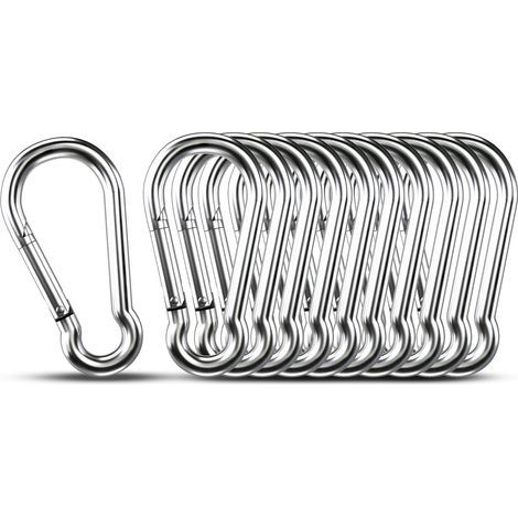Petits mousquetons, lot de 10 mousquetons robustes de 4 cm (1,57 pouce), en acier inoxydable 304, parfaits pour le camping et la randonnée. Clips métalliques pour cordes, chaînes, porte-clés et anneau (1/5)