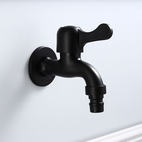 Rubinetto da parete nero in acciaio inox 304, apertura rapida, per esterni, giardino, bagno (lavatrice) (1/5)