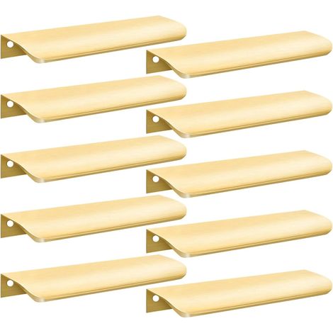 Lot de 10 poignées de meuble - Poignées invisibles - Poignées en aluminium - Dorées - 15 x 4 x 1,8 cm - Poignées de tiroir - Poignées de porte - Poignées de cuisine (1/4)