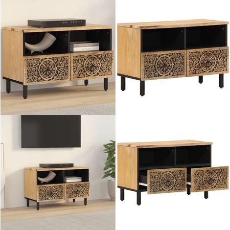Meuble TV 70x33x46 cm Bois massif de manguier - Meuble Tv - Meuble Televison - Meuble Retro - Meuble Salle Séjour - Mobilier Vintage - Home & Living (1/5)