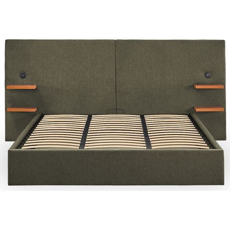 Lit Coffre Avec Tablettes & USB "Mike" 180x200cm Vert (1/3)