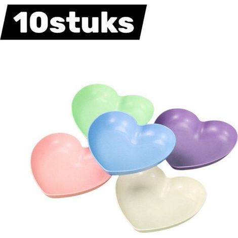 Assiettes ménagères (lot de 10) en forme de cœur, en plastique, pour la table, les collations ou les fruits, couleurs assorties. (1/5)