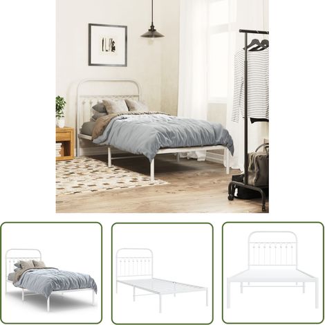 The Living Store Cadre de lit métal sans matelas avec tête de lit blanc 90x190cm - Cadre De Lit - Lit Simple - Lit Métallique - Lit Blanc - Tête De Lit (1/5)