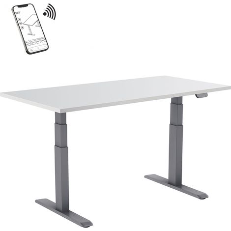 Bureau motorisé assis-debout 150x75cm Plateau blanc/Pied gris, Connecté (1/3)