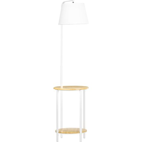 Lampadaire en métal avec abat-jour en lin blanc et 2 étagères, 162 cm, 40 W (1/5)