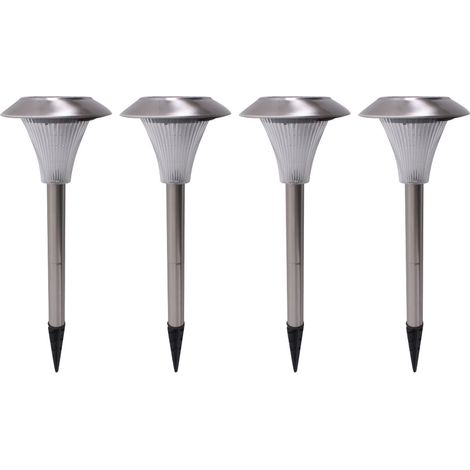Solarleuchte Set mit 4 LEDs, Außenbeleuchtung, weiß, Solarsäule für den Garten, aus Edelstahl (1/4)