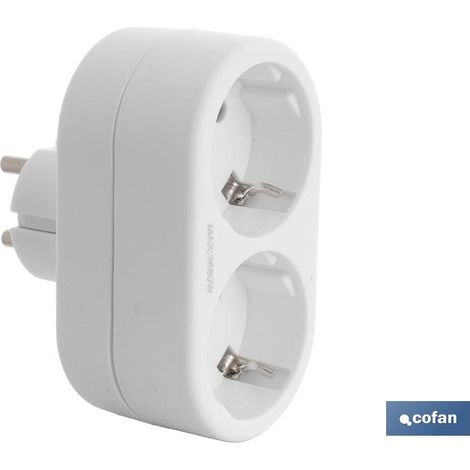 Adaptateur double Frontal Schuko Couleur Blanche 16 A - 250 V (1/3)
