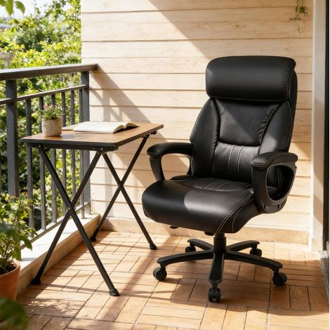 Sedia da ufficio 86x72x127 cm nera in metallo e poliuretano con supporto lombare e altezza regolabile (1/5)