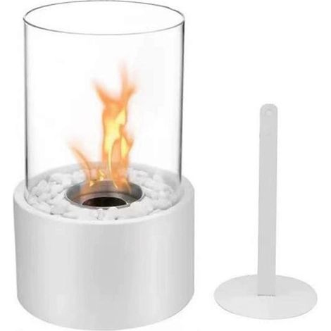 Foyer de table, cheminée bioéthanol sans fumée pour l'intérieur et l'extérieur, design portable pour un salon chaleureux et une salle à manger élégante (blanc) (1/4)