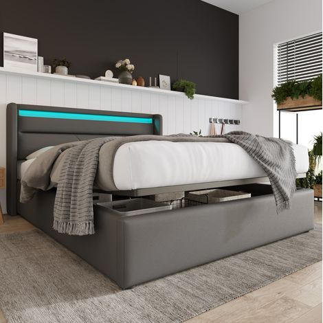 Bett Doppelbett Stauraum 160x200 PU Grau OKMYHOME