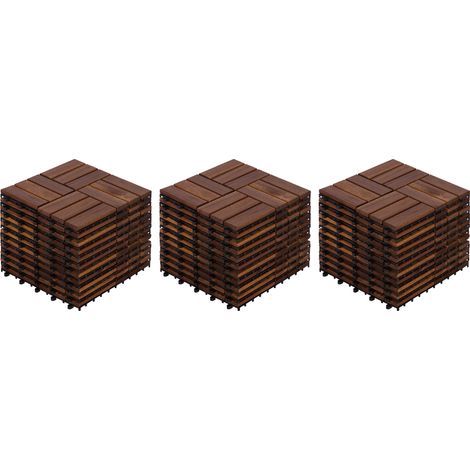 Dalles de terrasse en bois d'acacia 32 pièces 30x30 cm motif damier pour extérieur (1/5)