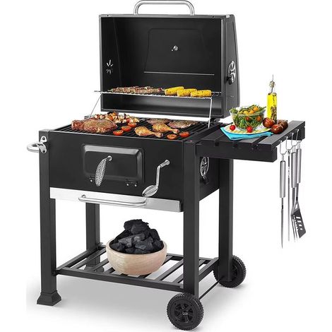 Charcoal grill for 5–10 people – Outdoor barbecue with 2 wheels – Luxury design – For garden and camping use (1/5)