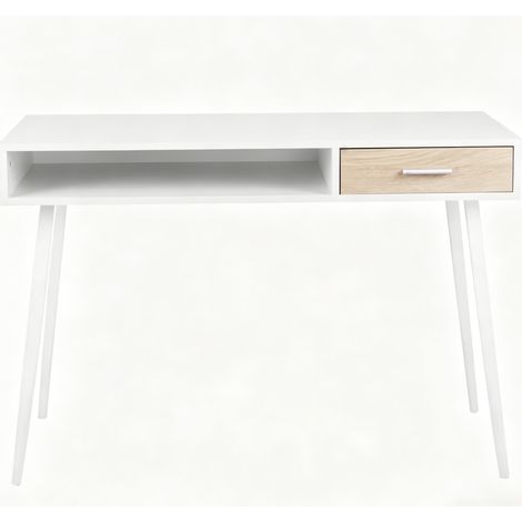 CHICFURN Scrivania 105x49x75 cm bianca in legno e metallo con cassetto (1/5)