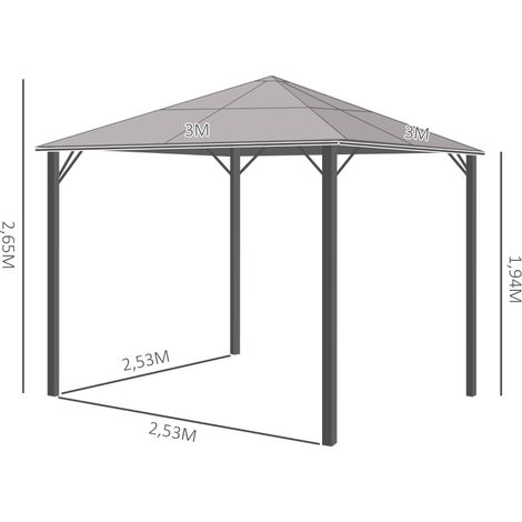 Gazebo avec toit en polycarbonate,rideaux avec filet de protection de la glace,cadre en aluminium,gris foncé,3 x 3 m
