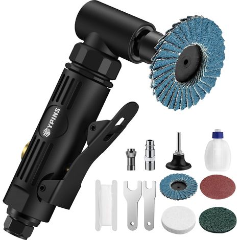 Pneumatic Angle Grinder 1/4" 90psi (6.2 Bar) 20,000 RPM with 4 Different Discs 2 Chucks 3mm/6mm for Grinding/Cutting/Polishing/Welding Repair/Deburring (1/5)