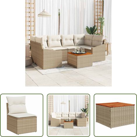 Gartentisch - Gartensofa-set mit Kissen 7 pcs Beige Poly-Rattan (1/5)