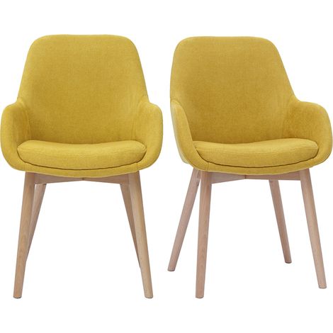 Fauteuils scandinaves en tissu effet velours jaune moutarde et bois clair massif (lot de 2) HOLO (1/5)