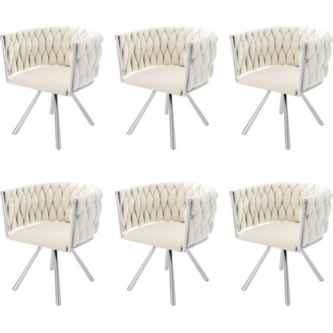 Lot de 6 chaises de salle à manger en velours beige avec piètement métallique argenté et rotation 360° (1/5)