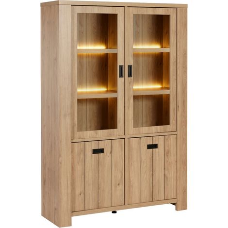 Vitrine 4 portes avec éclairage leds aspect bois finition Castel Oak - ANATOLE (1/5)