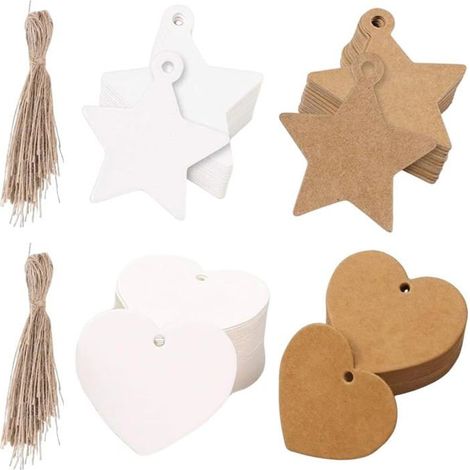 Etiquettes Cadeaux,100Pcs Etiquette Cadeau Kraft Cadeaux,Étiquettes Cadeaux Double Face Avec Ficelle En Papier Kraft,Pour Lo[CA207] (1/5)