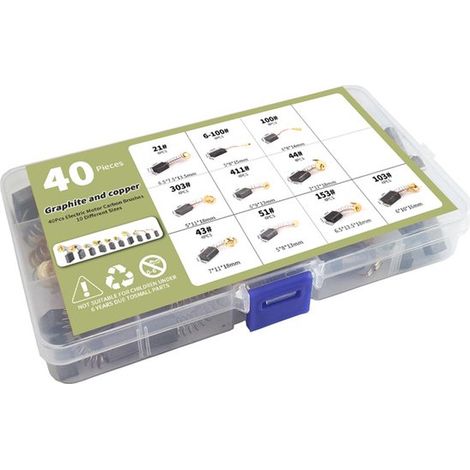 Escobillas de carbón para herramientas eléctricas, escobillas de carbón para motores, amoladoras angulares, 40 piezas, 10 tamaños (1/5)