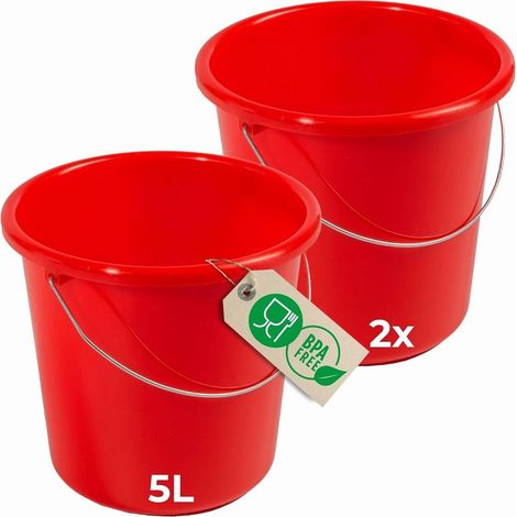 2 pièces seau 10L rouge avec échelle de mesure - seau de nettoyage 10 litres 28,5 cm Pratique et polyvalent avec échelle pour la maison et
