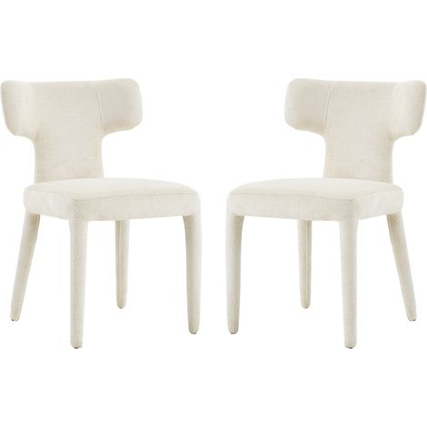 Lot de 2 chaises de salle à manger modernes en tissu blanc avec dossier en T et pieds en métal (1/5)
