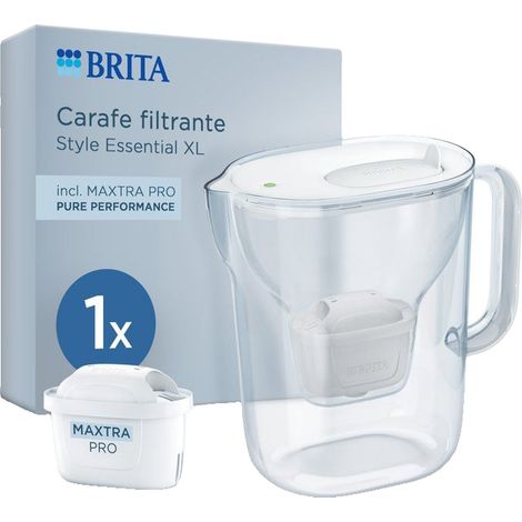 Caraffa filtrante BRITA - Style Essential XL bianca - Capacità 3,6L di cui 2,3L di acqua filtrata - 1 filtro MAXTRA PRO PURE PERFORMANCE
