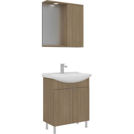 Ensemble Meuble Vasque avec Miroir (2 Pièces) "Purus 65" - 65 x 50 x 83 cm - Oak (1/3)