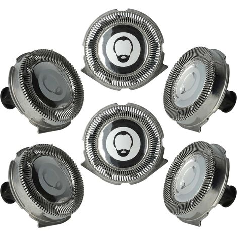 vhbw 6x Ersatz-Scherköpfe kompatibel mit Philips RQ1160XCC, RQ1165X, RQ1160CC, RQ1170, RQ1160, RQ1160X, RQ1170X Elektrorasierer, Silber