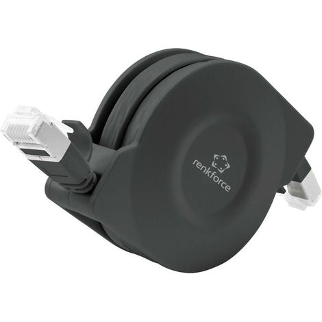 Câble réseau, câble patch RF-4476386 RJ45 CAT 6a U/FTP 1.50 m noir modèle plat, avec enrouleur 1 pc(s) A269022 (1/4)