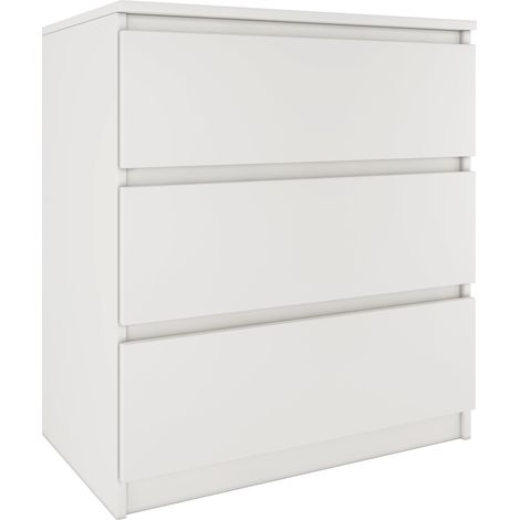 Topeshop – Commode scandinave blanche 3 tiroirs – Dimensions 77x70x40 cm – Meuble de rangement moderne pour chambre
