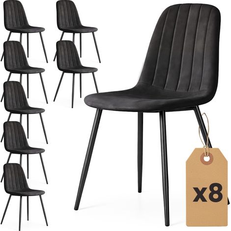 8er Set Samt-Polsterstühle, gesteppt LUMO Schwarz mit schwarzen Beinen (1/5)