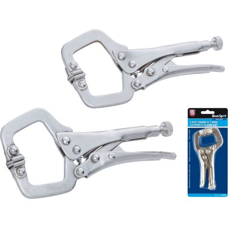 BlueSpot Mini 4 Inch Locking Mole Grip C Clamps Work Welding Woodwork Clamp Set (1/3)