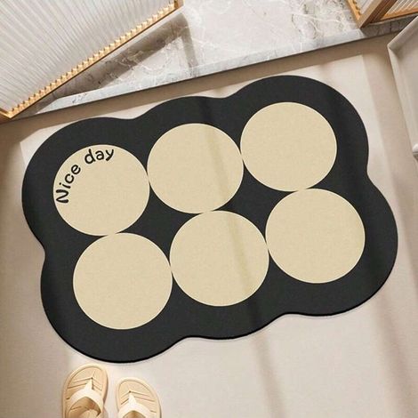 Tapis de sol de salle de bain, antidérapant, à séchage rapide, idéal pour le meuble-lavabo ou l'entrée, décoratif, rond et imprimé – 40 x 60 cm (1/4)