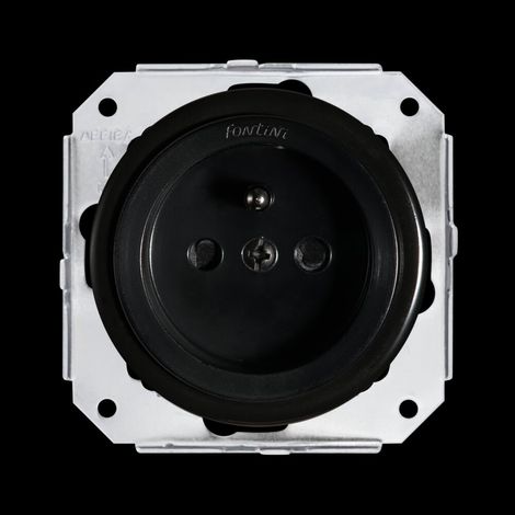 Fontini – Prise avec terre 16A-250V 31208273 – Porcelaine noire – Appareillage encastrable – Protection enfants – Accepté 1.5 à 2.5 mm²