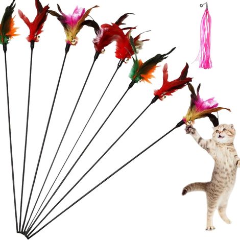 Lot de 8 Baguettes à Plumes pour Chat avec Cloche Jouet Interactif pour Chaton Stimulation et Amusement (1/5)