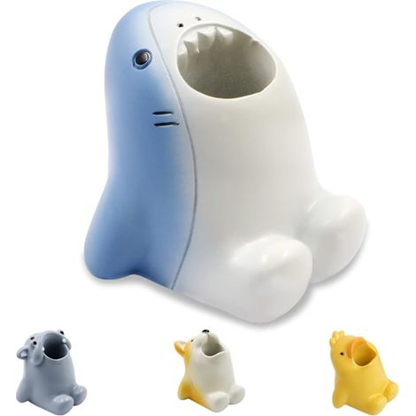 Porte-stylo en résine amusant, porte-brosse à dents mini animal, organisateur de salle de bain créatif pour rangement d'évier, bureau (Requin) (1/5)