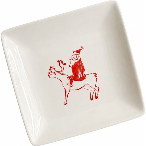 Petit plat carré Père Noël rouge, assiette décorative de Noël en céramique, motif Père Noël rouge (1/4)