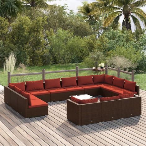 14-tlg. Garten-Lounge-Set mit Kissen Braun Poly Rattan vidaXL (1/5)