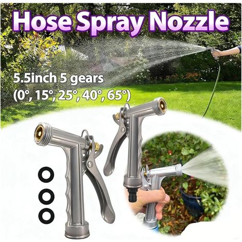 Embout de tuyau d'arrosage en métal — Pistolet d'arrosage haute pression durable pour tuyau d'arrosage, 12,7 cm (5 pouces) (1/5)