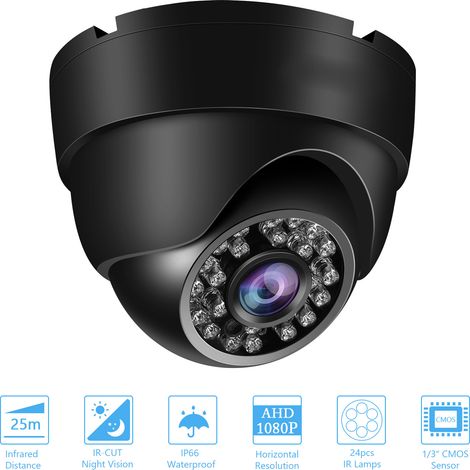 Caméra de sécurité haute définition 1080p (AHD) pour la surveillance extérieure, résistante aux intempéries, avec vision nocturne infrarouge et détection de mouvement, compatible avec les systèmes DVR (1/2)