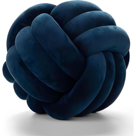 Coussin Boule Nœud Rond en Peluche Douce, Décoration Chambre Enfant, Jouet Anti-Stress Apaisant, Bleu Foncé 22 cm, Idée Cadeau (1/5)