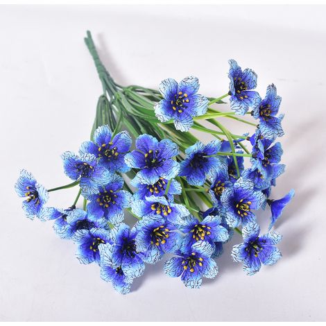 Artifici Faux, 12pcs Fleur en Plastique Jaune Verdure Arbustes Plantes Buissons en Plastique Intérieur Extérieur Jardinière Suspendu en Plastique Home Décor (Bleu) (1/5)