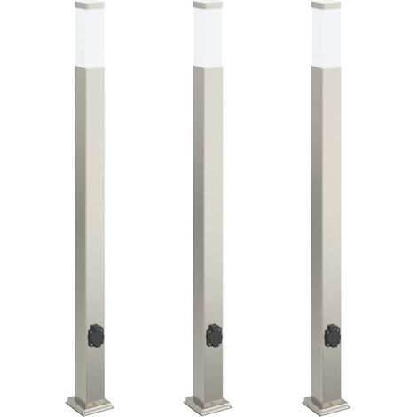 Balizas de luz con toma de corriente, 3 unidades, 110 cm, acero inoxidable, IP44 vidaXL